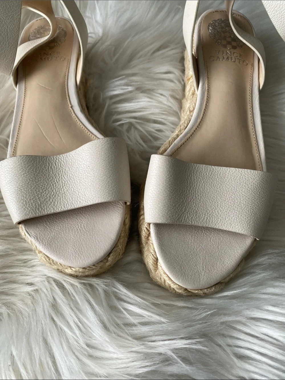 NWOT Vince camuto Cream Espadrille leather Platform Sandals with Ankle Strap